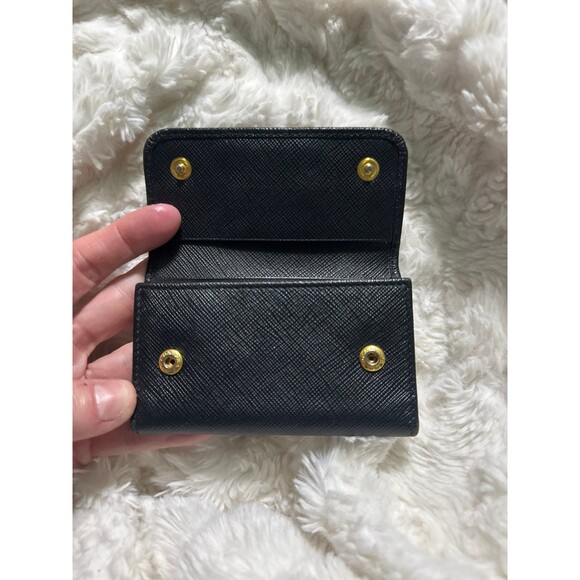 PRADA Leather Logo Wallet Small black Saffiano Compact Key Case Hooks Holder Bow - Picture 3 of 10